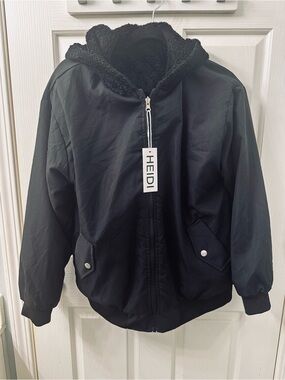 Women's Black Sherpa-Lined Bomber Jacket